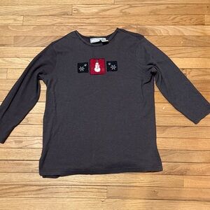 New Look Charcoal Gray Long Sleeve Top with Red Snowman Patch
